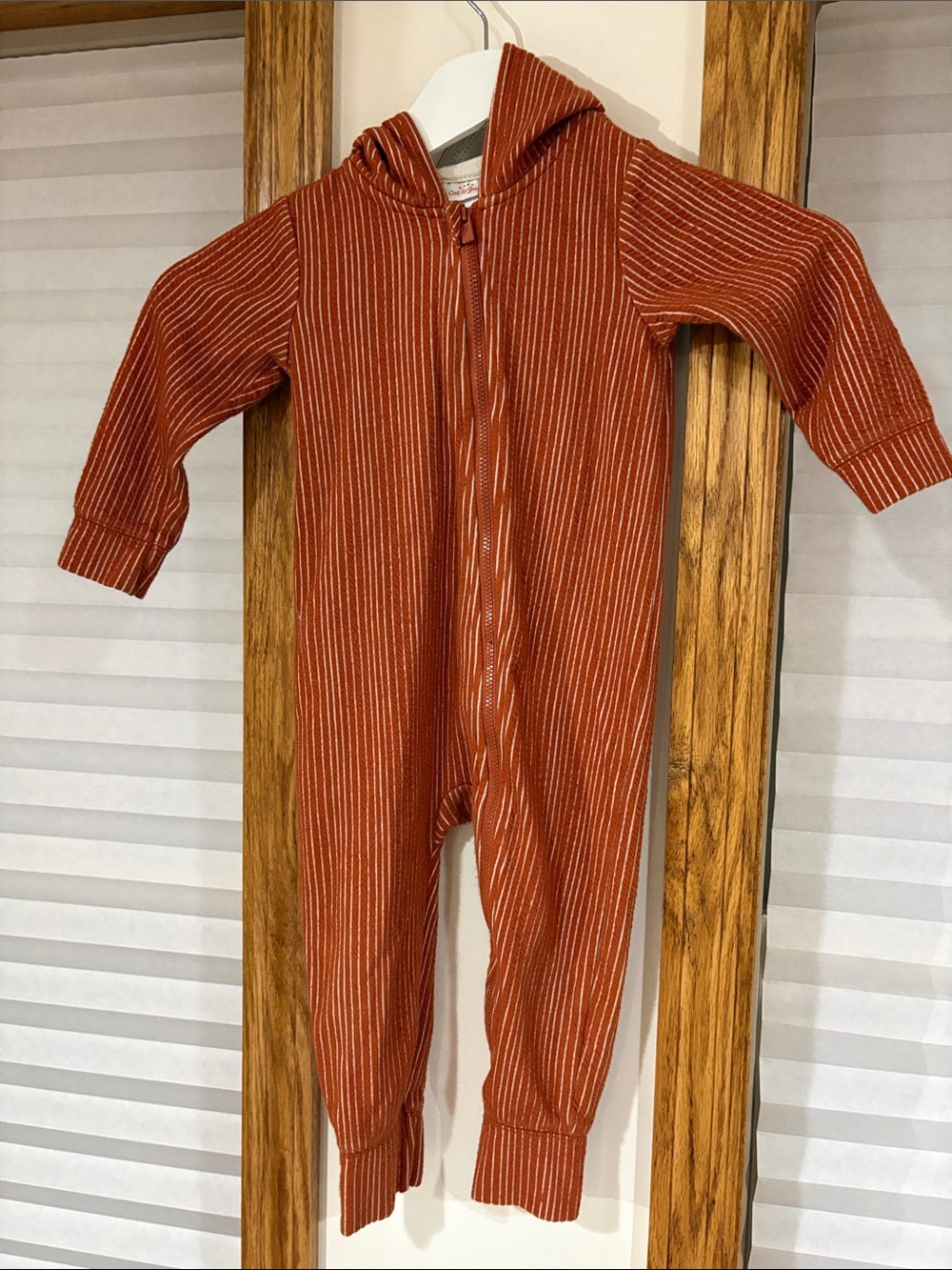 Cat & Jack Rust-Striped Hooded Zip One-Piece